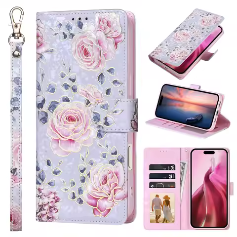 Wallet Floral Leather Phone Case For Samsung Galaxy S25 Edge S25 Ultra S25 Plus S25 S24 S23 S23 Fe S22 S21 S20 S10 E S9 Plus