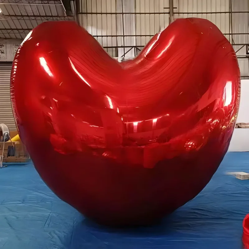 Gigantische opblaasbare spiegelbol rood roze zilver hart verblinden chroom pvc harten vorm ballon voor feest Valentijnsdag decoratie