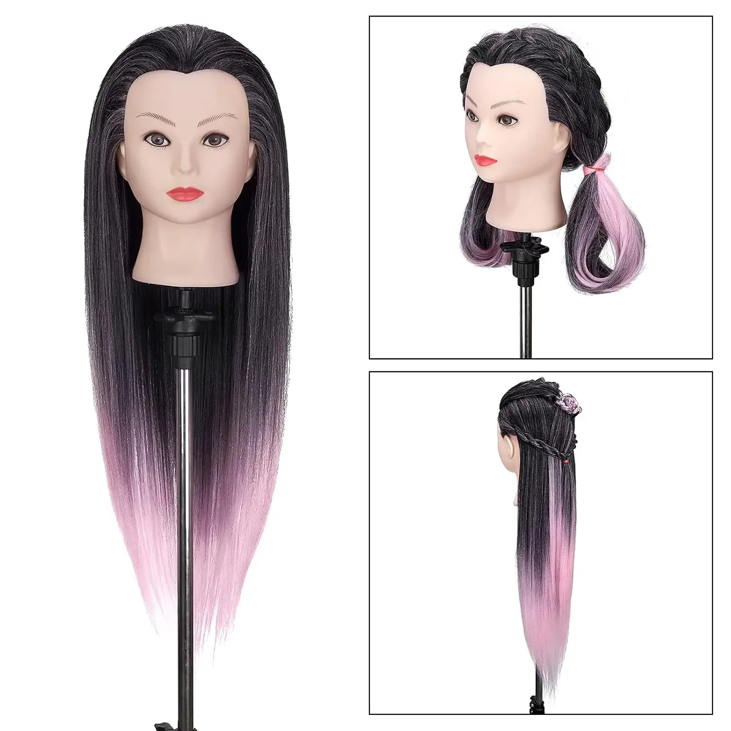 NEVERLAND 26-28 inch Training Heads Kit for Hairdressers Synthetic Fibre Hair Styling Head Mannequin Doll Head for Practice Hair