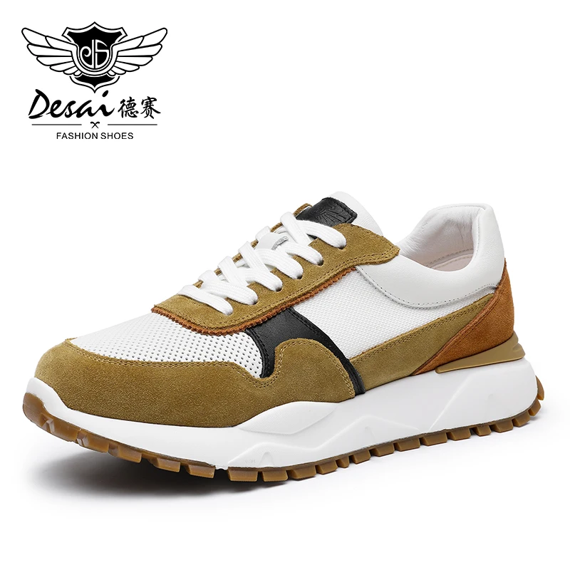 

DESAI Men Casual Shoes Genuine Leather Thick Bottom Light Green Color Male Sneakers Laces Up Breathable 2024 Fashion New Arrival