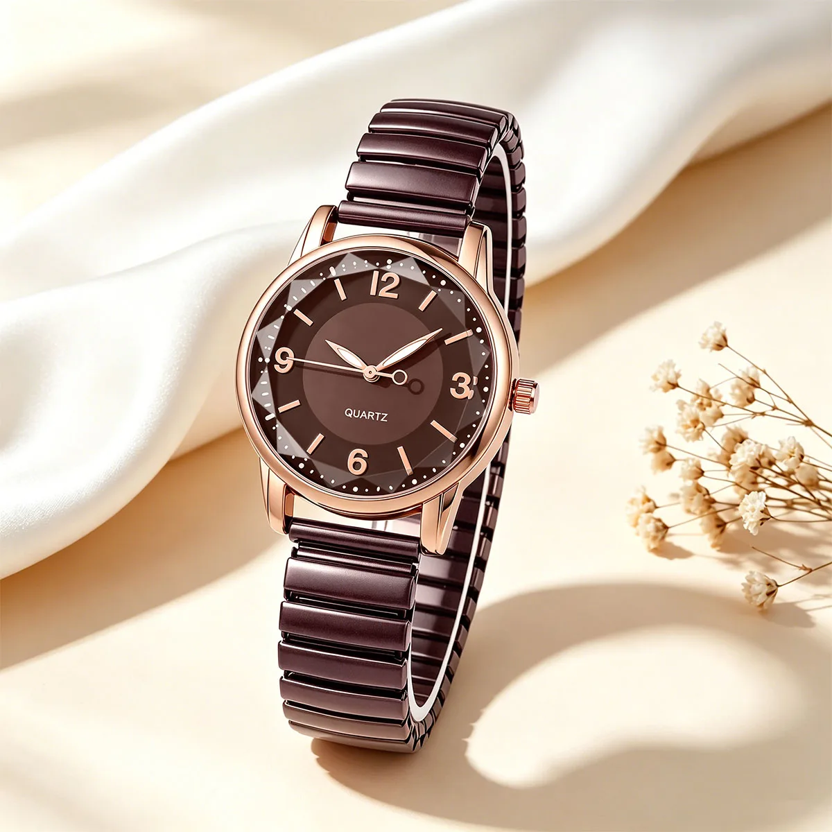 Women Quartz Watches Faceted Dial Alloy Steel Band Elegant Ladies Daily Dress Watches
