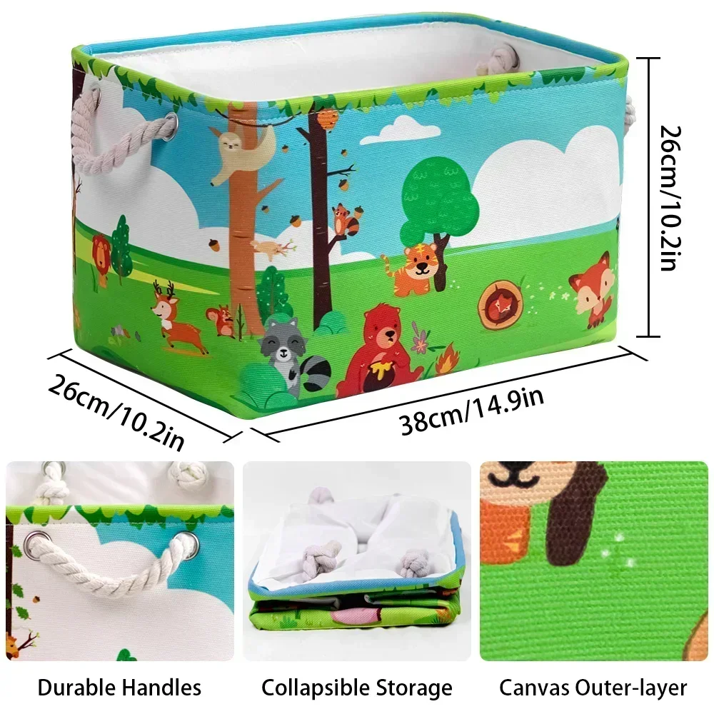 1/2PCS Collapsible Cartoon Storage Basket Large Capacity Storage Basket with Handle Foldable Storage Bin for Nursery Playroom