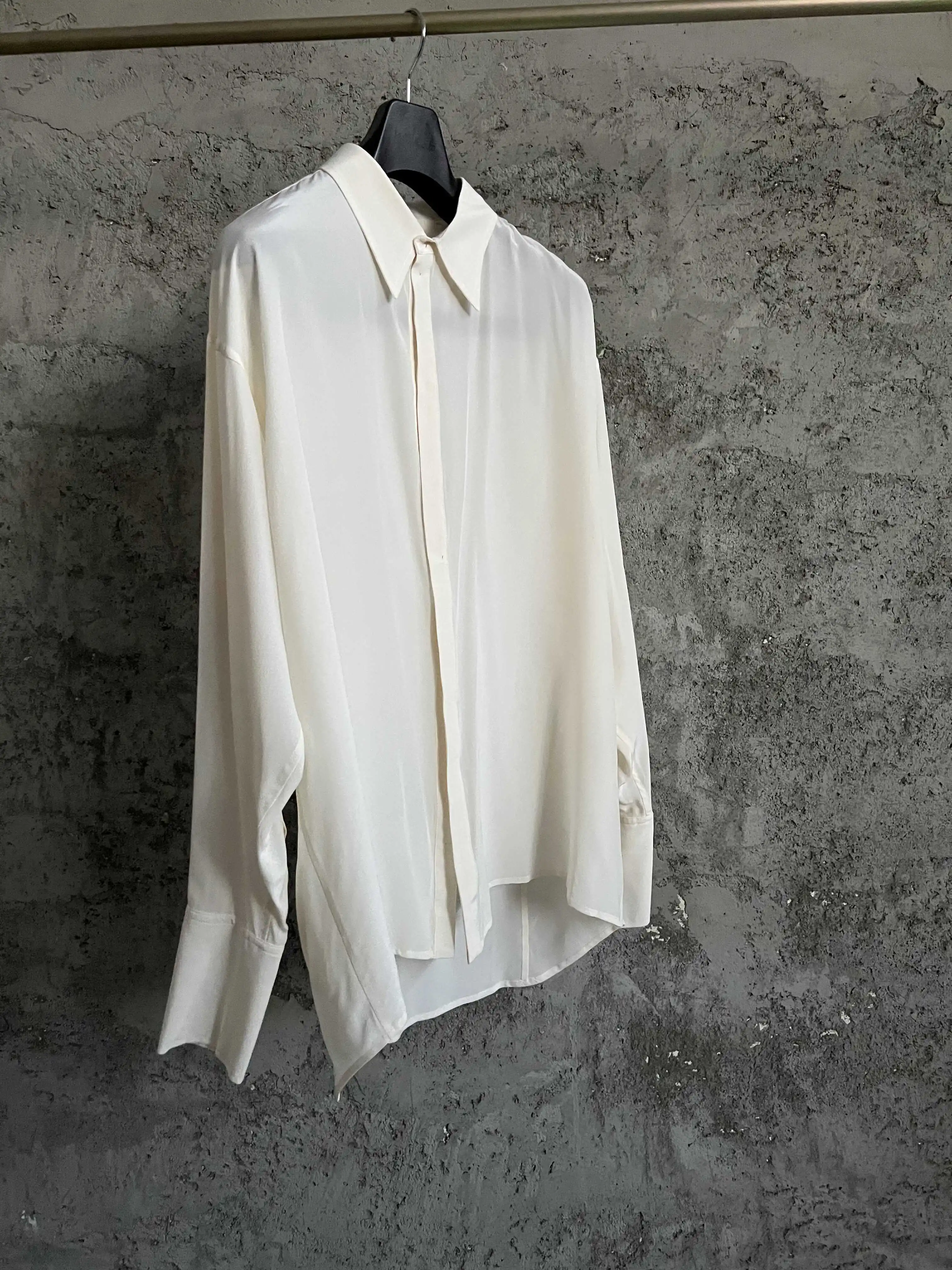 Pure white silk shirt, mulberry silk light luxury shirt for men, unisex style