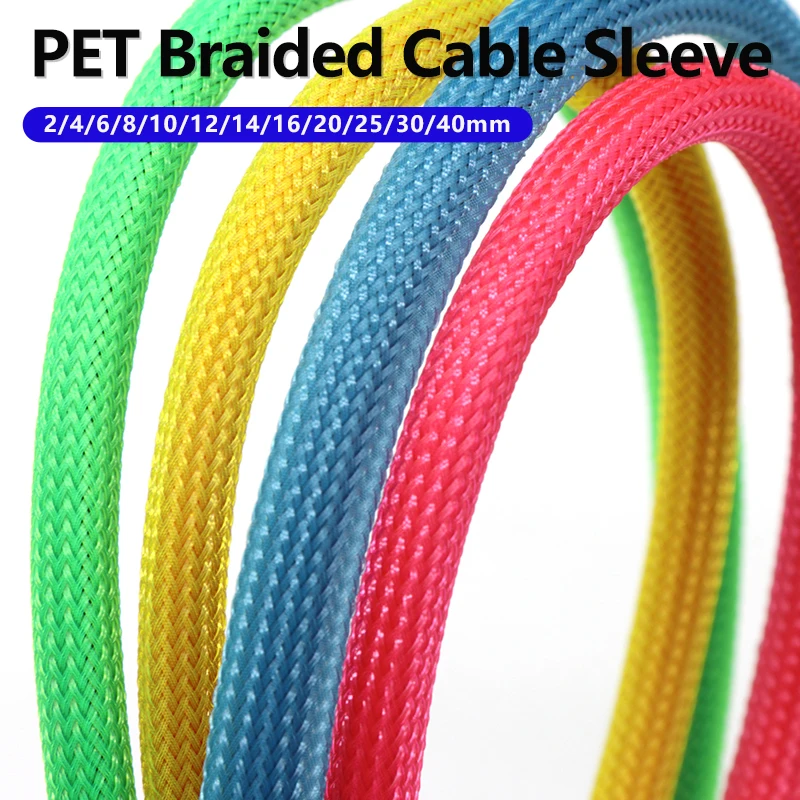 3/5/10M PET erweiterbare geflochtene Kabelhülle 2mm-40mm – Hochdichte isolierte Leitungsschutzummantelung, Drahtschlauch, Schlangenhaut-Kabelummantelung