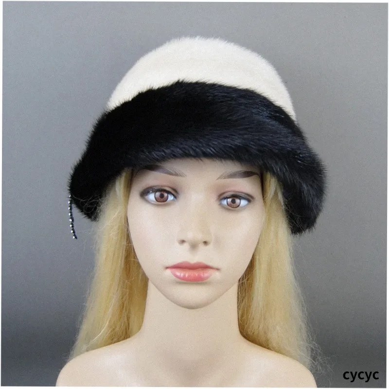 2026 Woman Winter Solid Mink Caps With Fashion Masonry Natural Mink Fur Hats New Russian Girl Soft Knitting Real Fur Bucket Hats