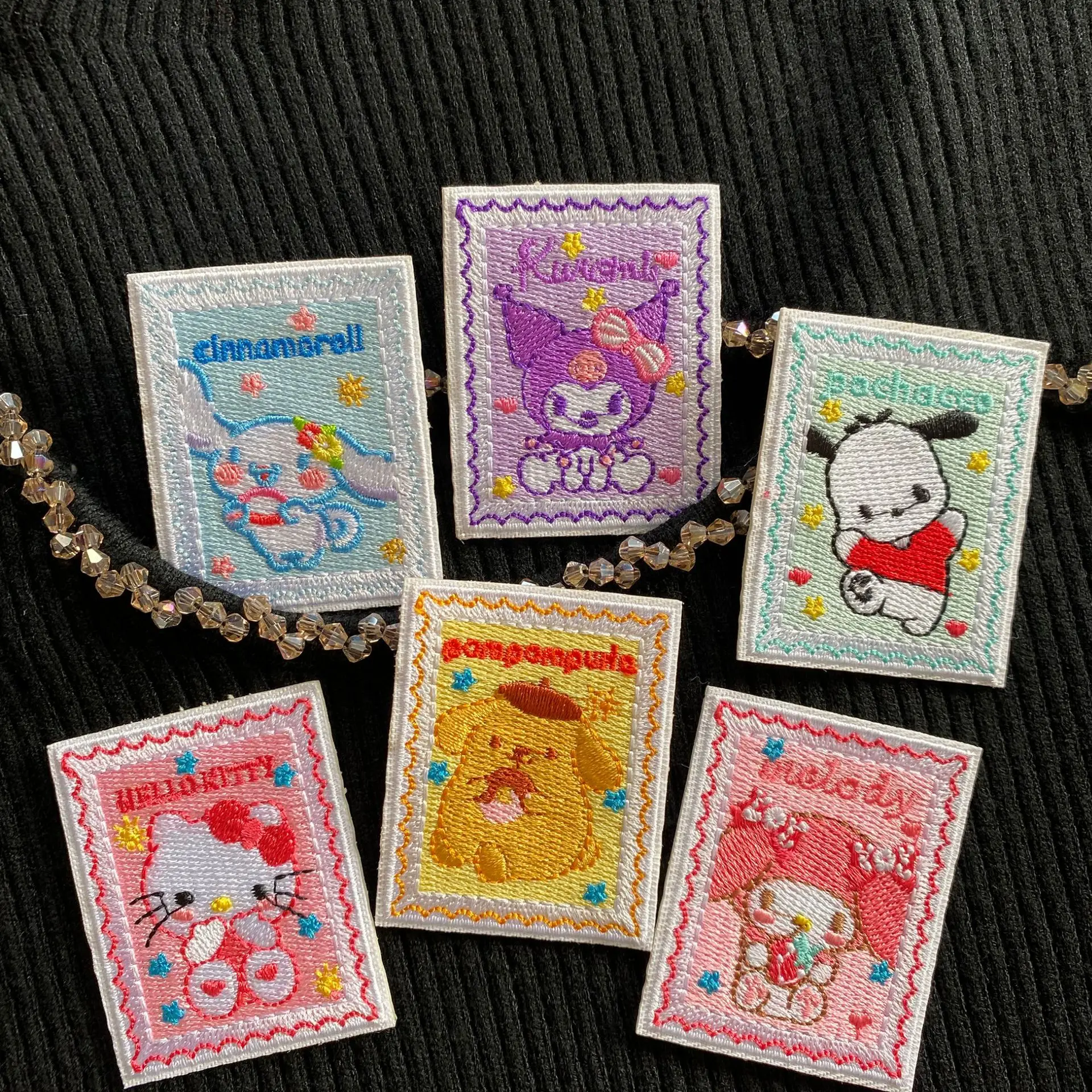 Sanrio Anime Picture Frame Series Embroidery Applique Cloth Sticker Self-adhesive DIY Clothing Bag Decorative HelloKitty Patches