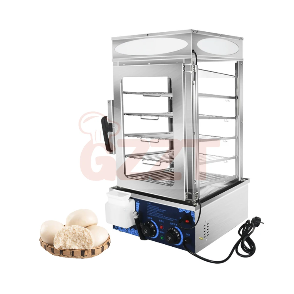 Electric Commercial Stainless Steel Food Warmer Display Showing Steaming Food Kitchen Machine Bao Dimsum Bun Steamer with Glass view 3