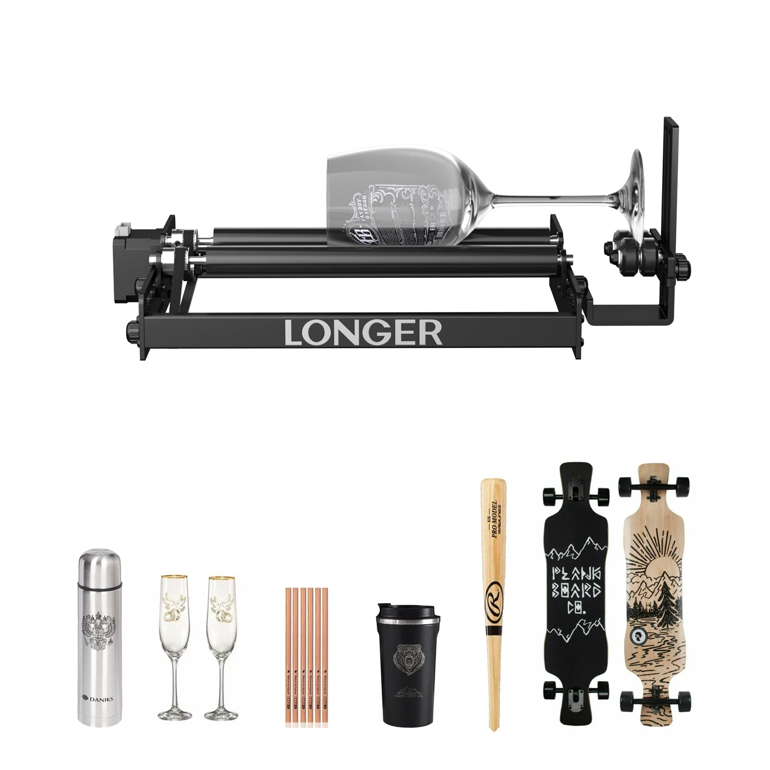 

Longer Laser Engraver Rotary Roller&Bracket, Y-axis 360° Rotation, 6-100mm Engraving Space