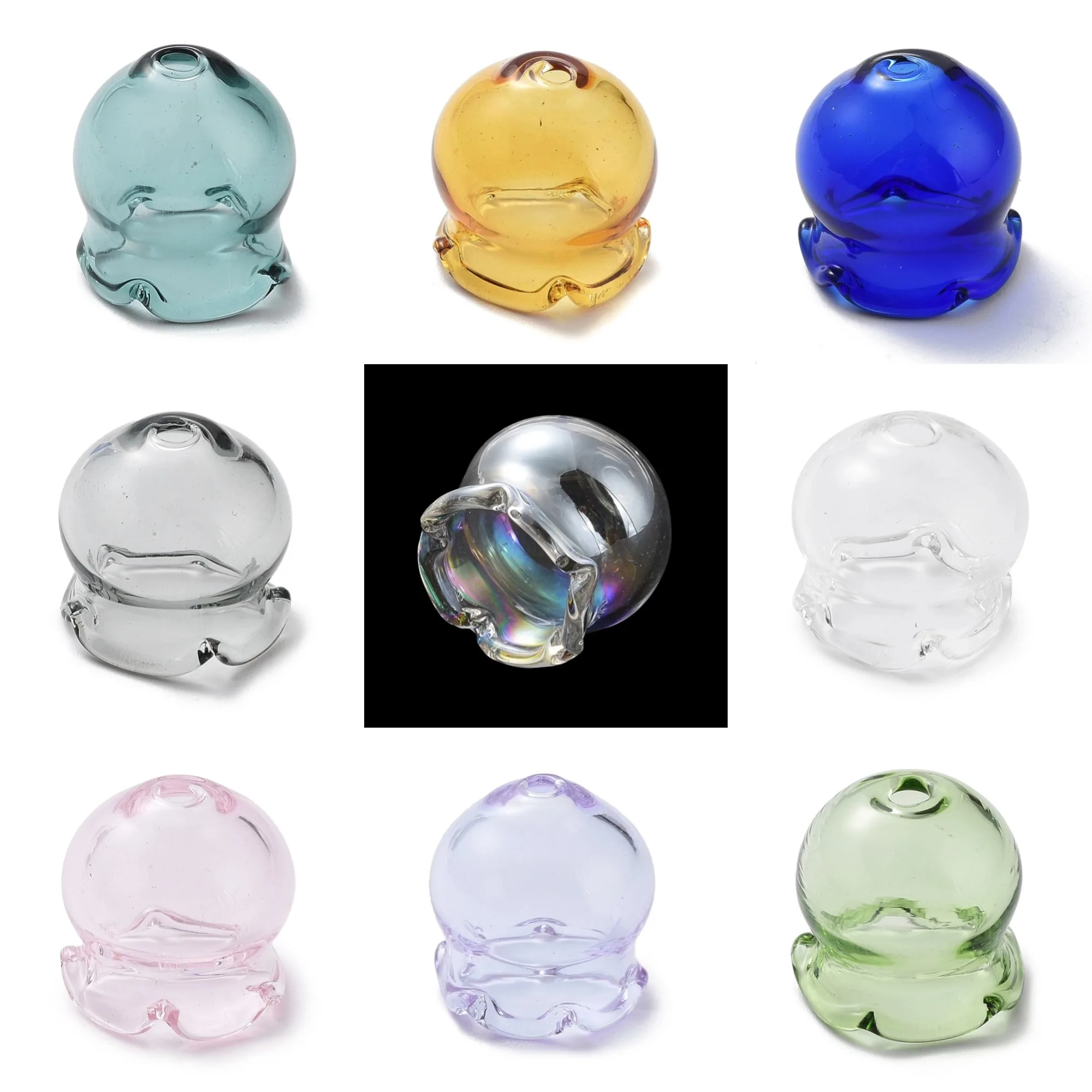 

15Pcs Clear Jellyfish Glass Bead Cone Multi-Petal Flower Bead End Caps for DIY Dangle Earrings Pendant Wind Chimes Making