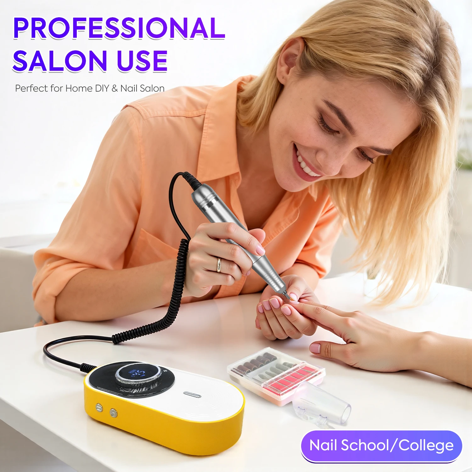 Taladro eléctrico para uñas recargable de 45000 RPM, juegos de cortadores de uñas con brocas para uñas, Kit de limas para uñas portátil para salón de uñas