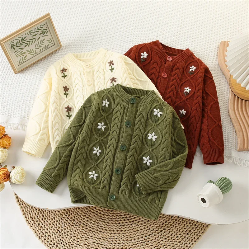 

Children Sweater Coats Baby Girls Knitting Cardigan 2025 New Kids' Winter Casual Clothing Toddler Autumn Fashion Jackets 2-6Y