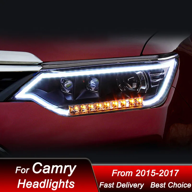 Pop Car Headlights For Toyota Camry 7.5Gen 2015-2017 New Style LED Headlamp Assembly High Configure Projector Lens Accessories K