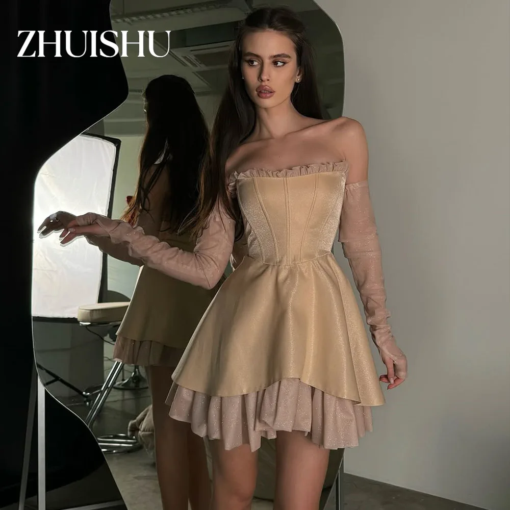 

ZHUISHU Champagne Mini Women Prom Dresses Customized Strapless Short Evening Party Dresses Cocktail Party Gown Special Occasion