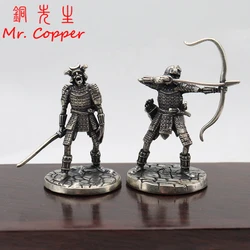 Vintage White Brass Japanese Shogunate Skeleton Warrior Archer Soldier Figurines War Chess Pieces Small Ornament Home Decoration