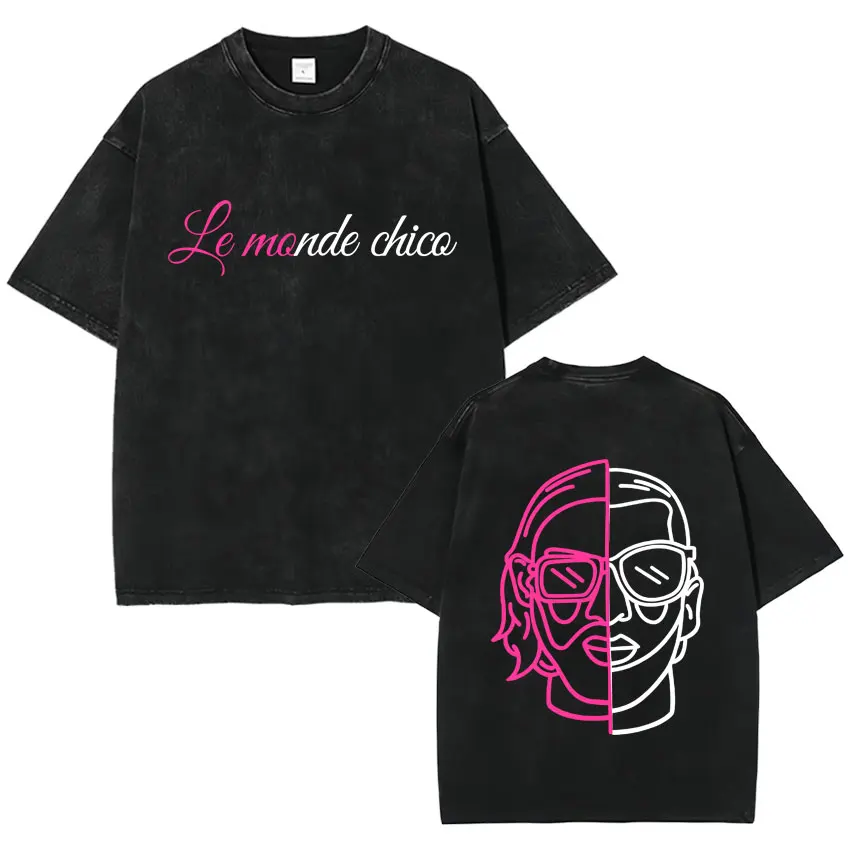 

Горячий рэпер PNL Le Monde Chico Harajuku, винтажная потертая футболка, мужская и женская модная футболка, уютная повседневная футболка большого размера, уличная одежда
