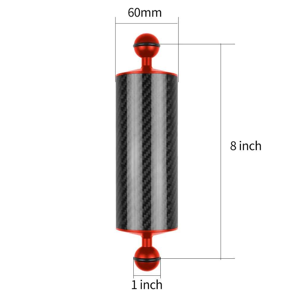 D60mm Carbon Faser Auftrieb Arm 25mm Dual Ball Kopf 5 8 10 12 "für GoPro 13 SLR Kamera unterwasser Tauchen Tablett Füllen Licht Halterung – Detail 24