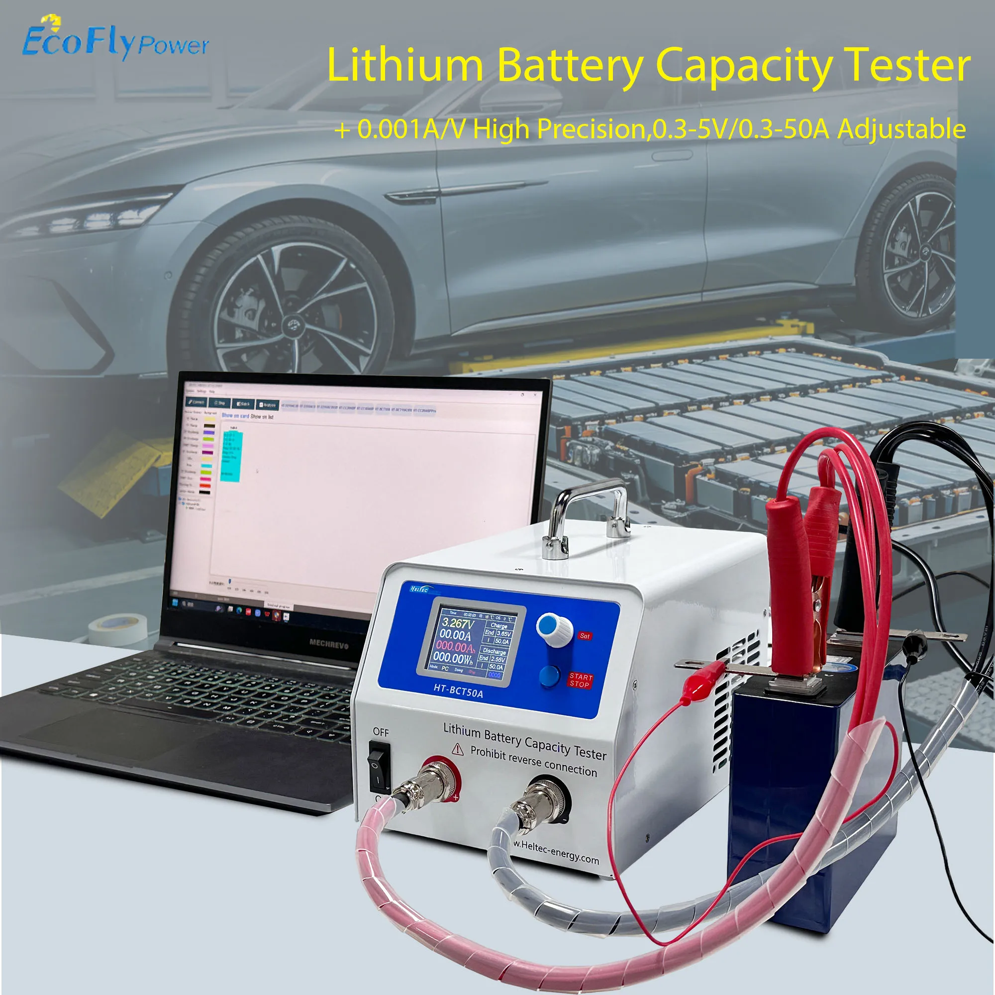 Image of Einkanaliger 50A 5V Batteriekapazitätstester 0,3-5V/0,3-50A Einstellbar Li-Ion LiFePo4 Kapazitätsmessung Ausgeglichenes Laden/Entladen/Zyklusvorgang