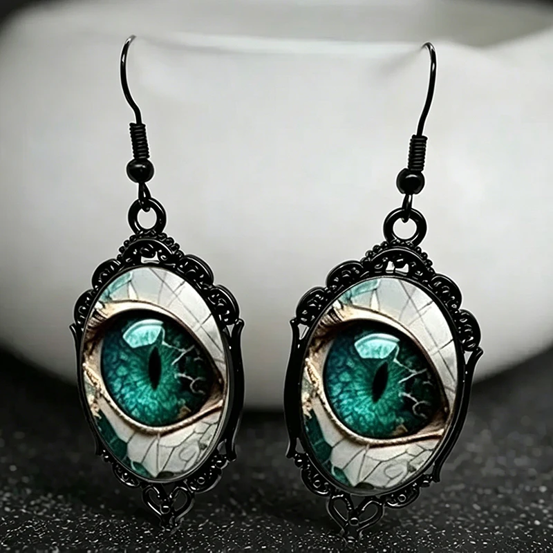 Modische, farbenfrohe, geheimnisvolle, gotische, ovale Legierungs-Glas-Ohrringe mit Dämonenaugenmuster, beliebter, exquisiter, meistverkaufter Geschenkschmuck