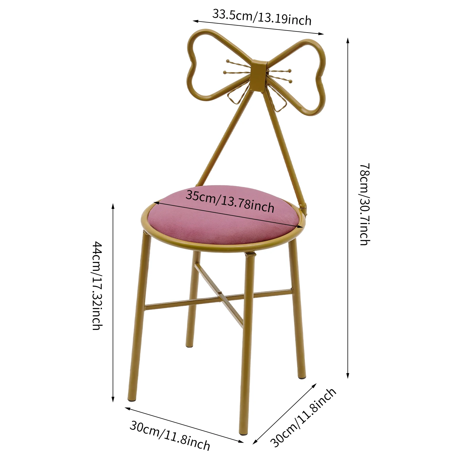 Pink Butterfly Backrest Vanity Chair Gold Plastic Sprayed Iron Frame 100kg Load Anti-slip Feet Girly Makeup Stool view 2