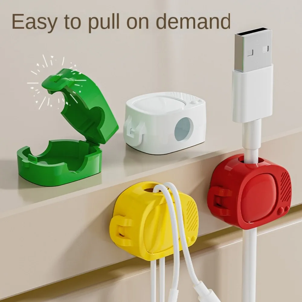 4Pcs Cute Self Adhesive Cable Organizer TV-shaped Cord Holder Desktop Wire Manager Mini Storag Clips Earphone Mouse