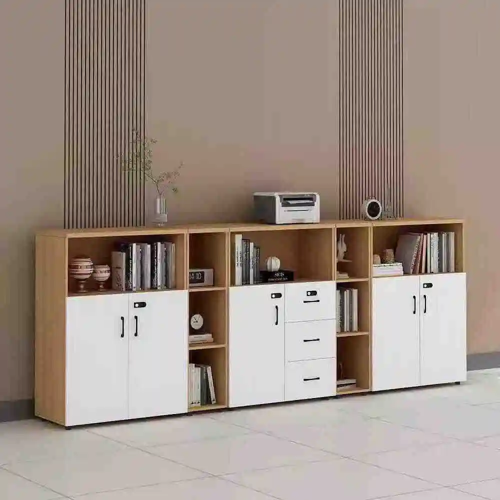 Office File Cabinet Low Storage Cabinet with Partition Wooden Material Locked Edge Printer Cabinet