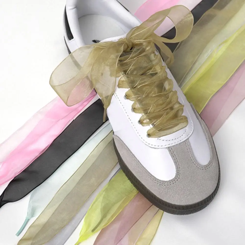 

Креативные разноцветные шнурки с лентой, 1 пара ширины, тюлевые парусиновые кроссовки, аксессуары, милые аксессуары для обуви 2,5 см, обувь