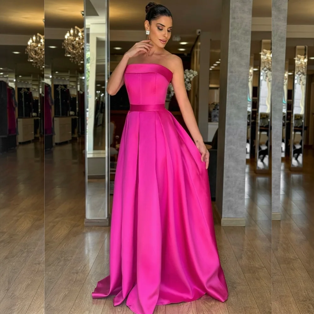 

Customized High Quality Pleat A-line Strapless Long Dresses Evening Dresses Classic Exquisite Modern Style Pastrol Unisex Chines