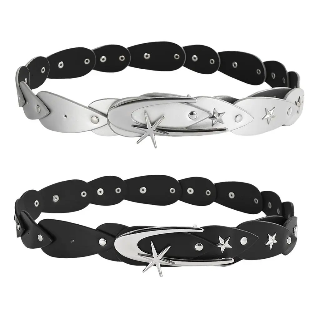 Alloy Buckle Women's Waist Belt Five Star Decoration Pu Leather Pants Belt Punk Style Irregular Design Waistband Belt For Women