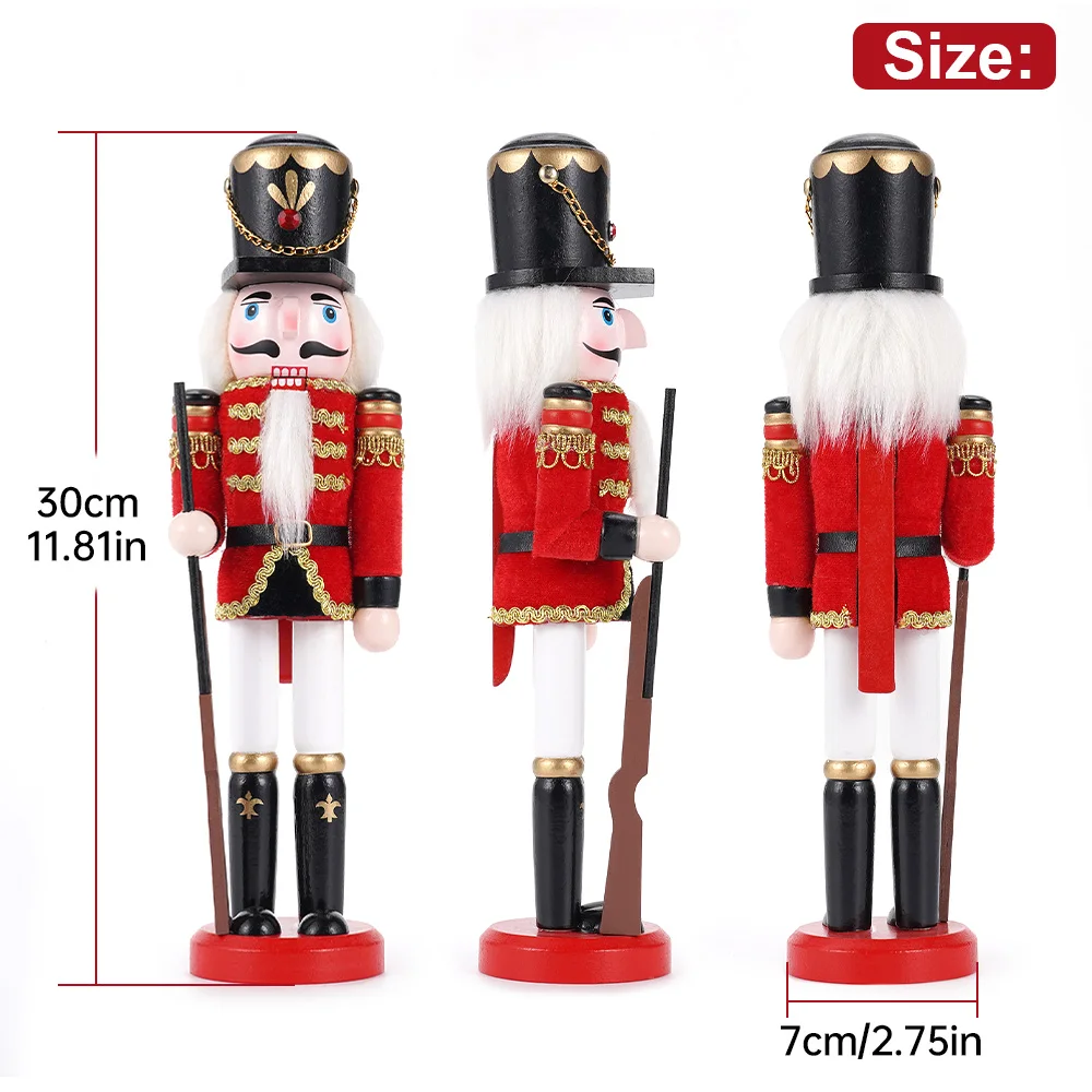 30cm Weihnachten Nussknacker Holz Soldat kreative Handwerk Vintage Band Puppen Figur Festival Geschenk Desktop Ornament Wohnkultur