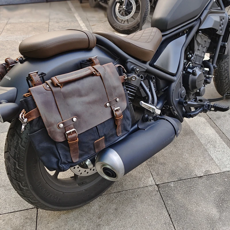 Retro Motorcycle Saddle Bag Waterproof Motorbike Side Bag Large Capacity Saddlebags Canva Motorcycle Backpack ForCM300 QJ350/300