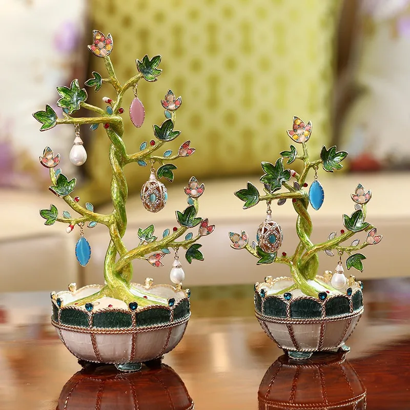 Enamel color fortune tree ornament lucky money tree living room handicrafts housewarming opening gift European high-end