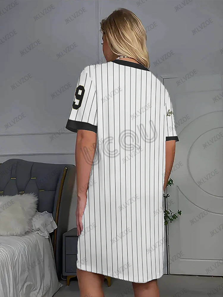 Nouveau Arriavl été rayure Los Angeles 79 imprimé femmes à manches courtes T-shirt robe Hawaii vacances décontracté sport mode robe