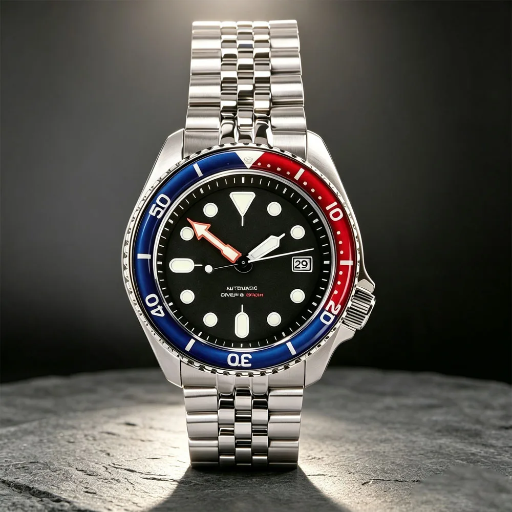 Tandorio 41mm SKX Sapphire Glass Black Dial Luminous Automatic Japan NH35A Movement Stainless Steel 20ATM Diver Men Watch Date