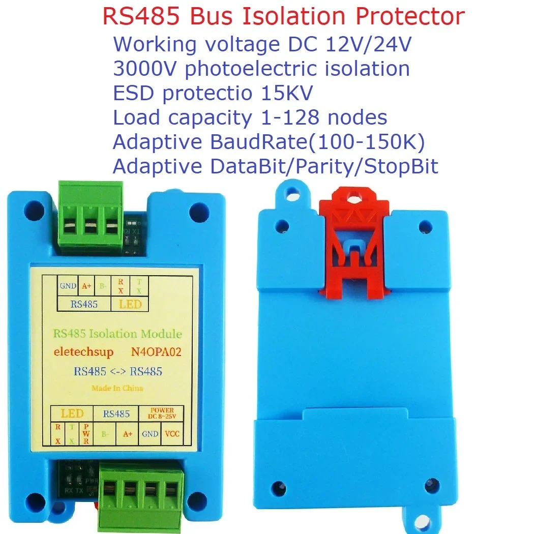 

150KBPS Adaptive BaudRate/DataBit/Parity/StopBit 3KV RS485 Active Isolator Signal Repeater Booster Amplifier Module