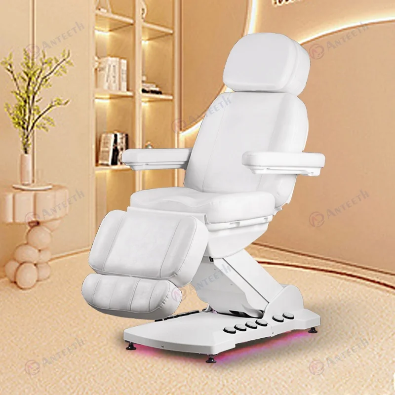Durable Eyelash Tattoo Furniture 4 Motors Foot Control Massage Salon Bed LED Light Strip Design Electric Beauty Bed