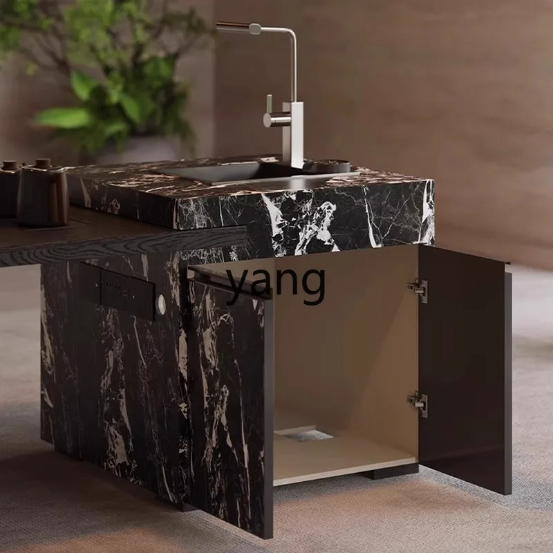 

CX light luxury modern solid wood island integrated rock slab tea table home living room new stainless steel