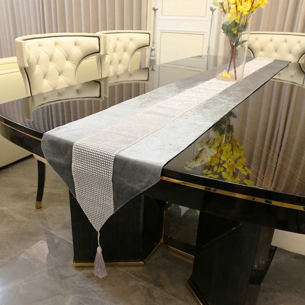 Gray Table Runner Mat Cushion Simple Modern Table Runner Luxurious Faux Soft Comfortable For Home Wedding Party Decoration