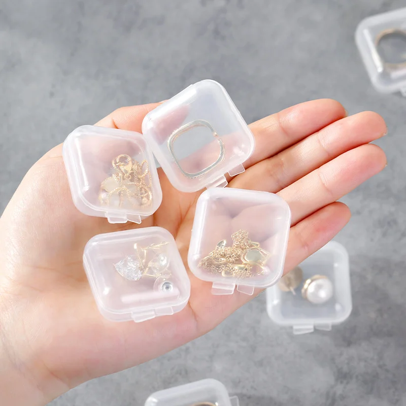 30pcs/lot Flip Clear Plastic Storage Container Box Portable Mini Pill Jewelry Holder Earrings Small Boxes Packaging Display Case