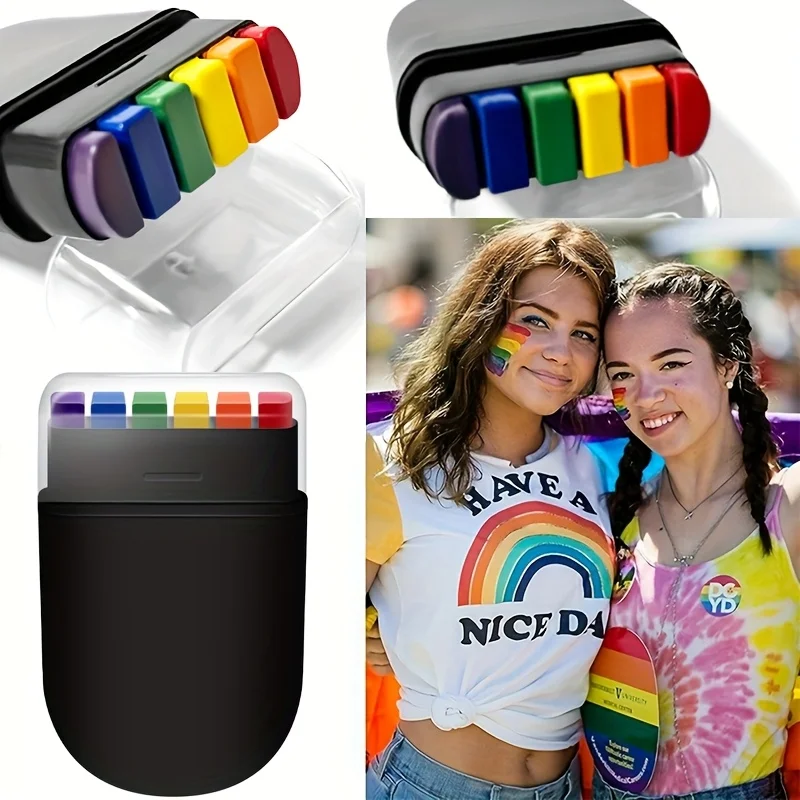 6 Colors Rainbow Face Paint Stick Long-Lasting Color Body Tattoo Color Oil Paint Pen for Face Painting Body Art and Cosplay