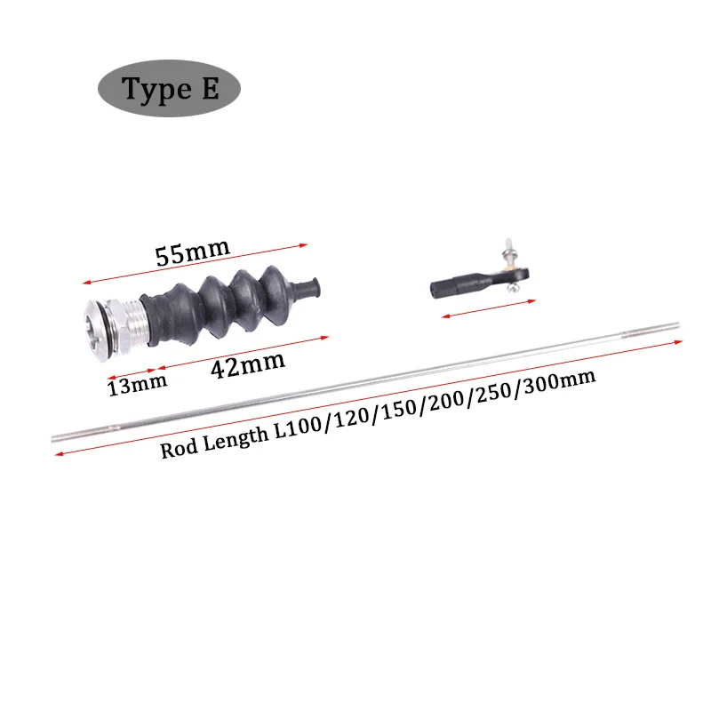 RIMK RC Boat M2 Testa a sfera Tirante Estremità + Soffietto in gomma Guarnizioni per scatola radio + Servo Push Pull Rod (Lunghezza 100 ~ 300 mm) per barca RC