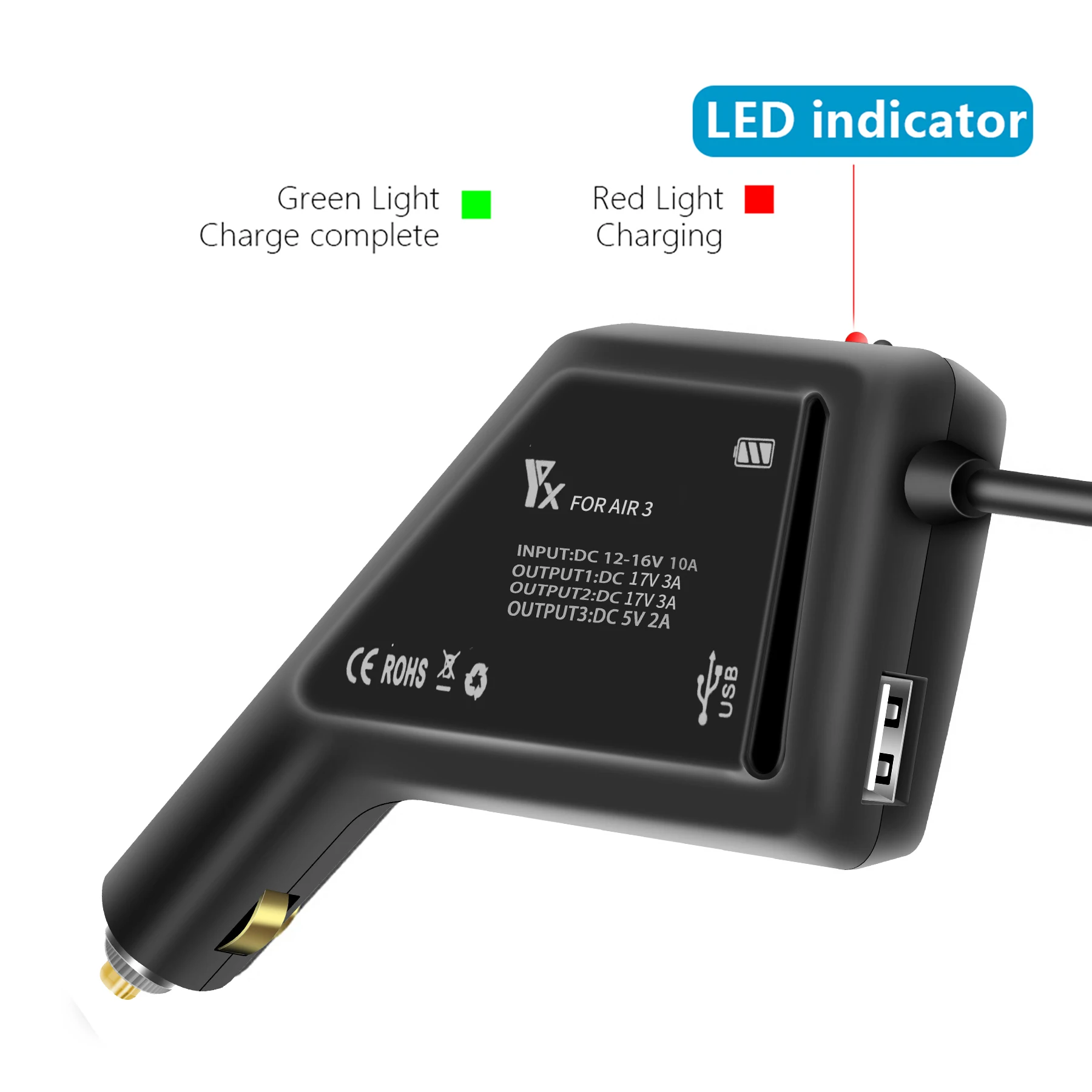 Caricabatteria da auto per DJI Air 3 Drone Battery Remote Controller Hub di ricarica per auto con porta USB per accessori DJI Air 3