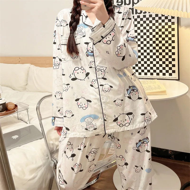 New Sanrio Pochacco Cotton Pajamas Women Spring And Autumn Long-Sleeved Cartoon Home Comfortable Casual Clothes Two-Piece Suit