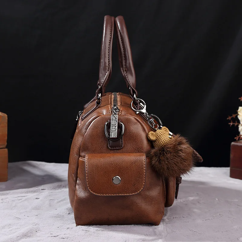 New Retro PU Leather Women\'s Messenger Bag Large Portable Contrast Pillow Boston Handbag Fashion Shoulder Bag Crossbody Bag
