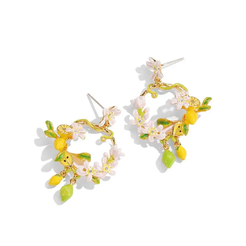 2024 New designer original accessories Lemon Lily Earrings Fresh Everything matching studs Holiday party gift hand-painted craft