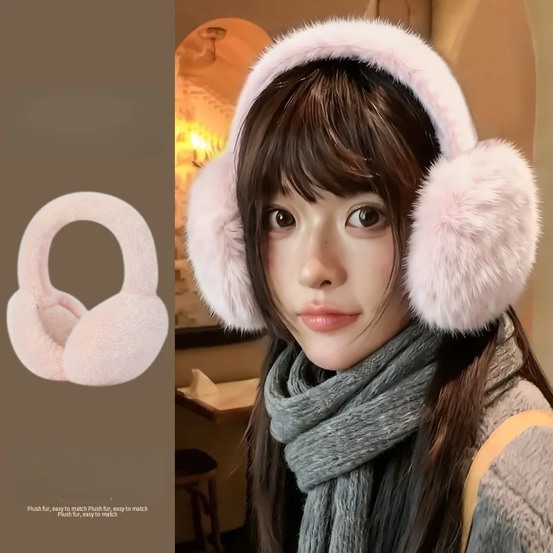 غطاء للأذنين للنساء شتاء 2025 جديد من القطيفة المقاومة للرياح لتدفئة الأذن قابل للطي من فراء الأرانب الصناعي