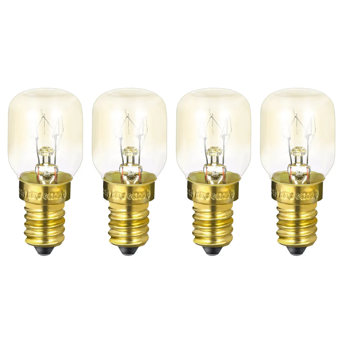 4Pcs E14 Oven Microwave Bulb Small Screw Heat Resistant 25W 300 Celsius Degree High Temperature Brass Lamp Microwave Oven Bulb