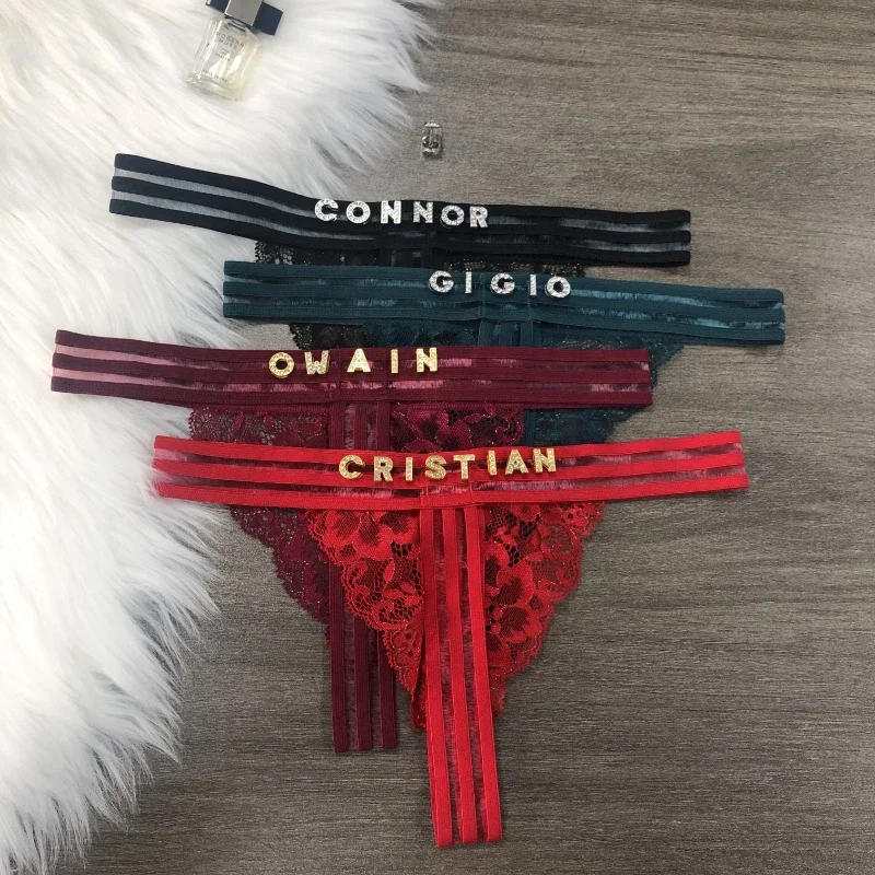 Custom Letter Hot wife Thong Sexy Women\'s G-String Low Waist Lace Panties Bikini Seductive Sexy Waist Chain Birthday Party Gif