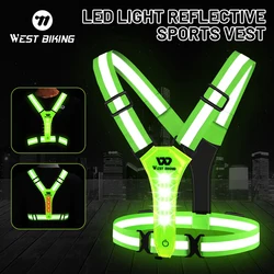 WEST BIKING Cycling LED Reflective Vest Sport Safety Light Belt Vest Electric Scooter USB Charging LED Vest Running Jogging Belt