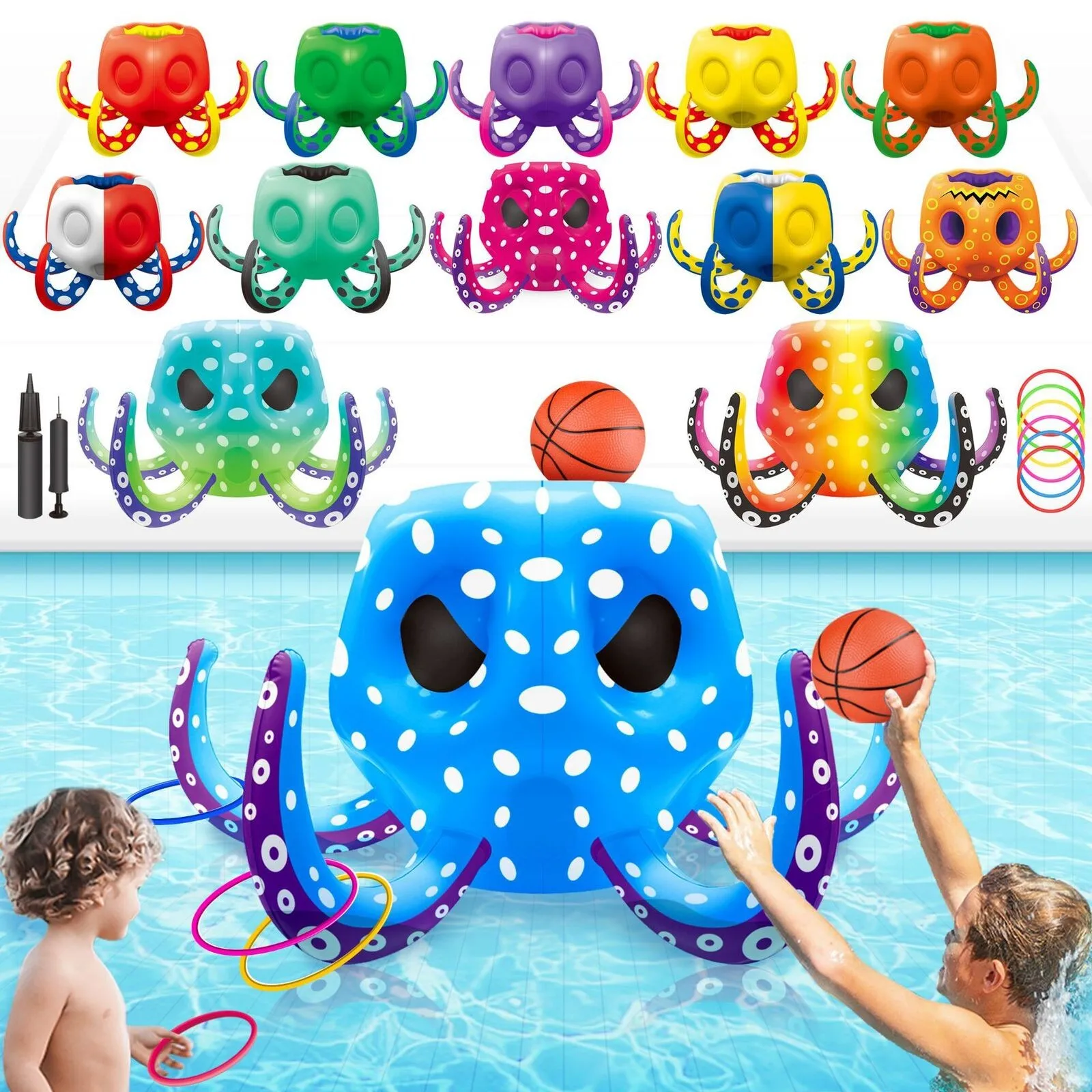 Aufblasbares Wasserschießen, Wurfspielzeug, Strandparty, Sommer-Wasserspielzeug, interessantes Pool-Basketballkorb-Wurfspiel, 2-in-1-Spielzeug
