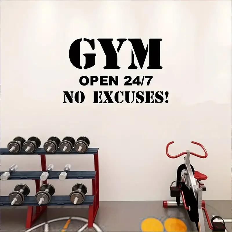 1pc Gym Wall Sticker, Gym Open 24/7 No Excuses, Vinyl Removable Stickers, Gym Wall Decor Decals, 22.04